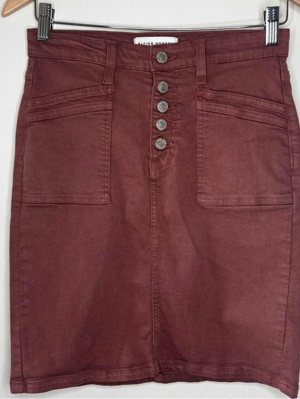 Flying Monkey Pink Denim Knee Length Pencil Skirt Women’s 26 Stretch Cottagecore